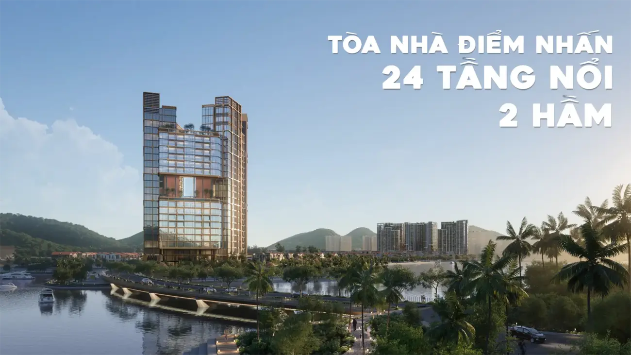 Tòa nhà cao tầng hiện đại tại đảo 1 của dự án Charmora City với thiết kế độc đáo và đẳng cấp.